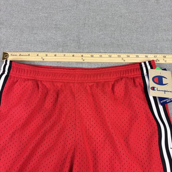 Champion Red Mesh Athletic Shorts  Black & White Stripes Mens L 100% Polyester - Picture 7 of 14